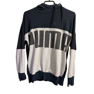 Puma Colorblock Pullover Hoodie Sweatshirt Navy & Gray S Casual Style